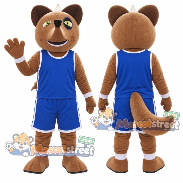 Brown Canine Mascot Costume with Blue Sports Uniform