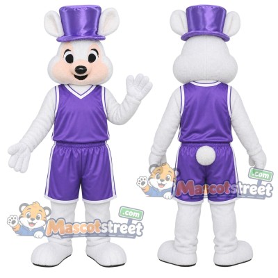 White Rabbit Mascot Costume with Purple Sports Uniform and Top Hat White Rabbit Mascot Costume with Purple Sports Uniform and Top Hat