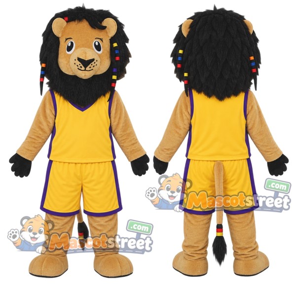Tan Lion Mascot Costume with Yellow Sports Uniform