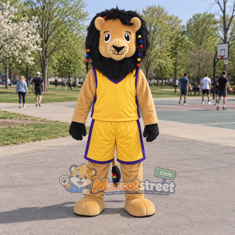 Tan Lion Mascot Costume with Yellow Sports Uniform Tan Lion Mascot Costume with Yellow Sports Uniform