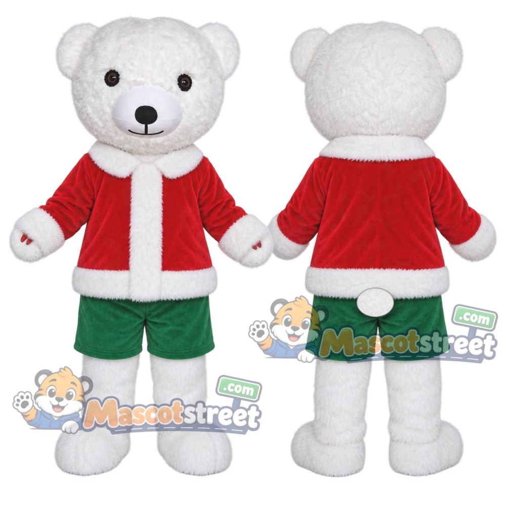 White Bear Mascot Costume with Santa Jacket and Green Shorts White Bear Mascot Costume with Santa Jacket and Green Shorts