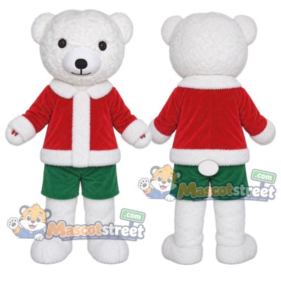 White Bear Mascot Costume with Santa Jacket and Green Shorts White Bear Mascot Costume with Santa Jacket and Green Shorts