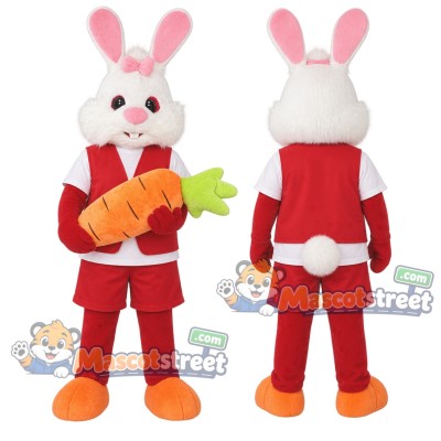 White Rabbit Mascot Costume with Red Santa Suit White Rabbit Mascot Costume with Red Santa Suit