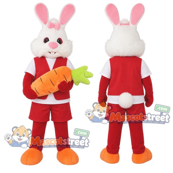 White Rabbit Mascot Costume with Red Santa Suit