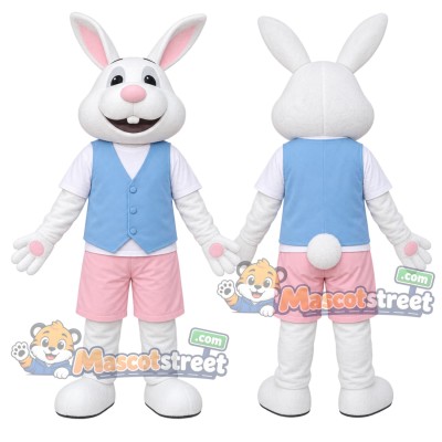 White Rabbit Mascot Costume with Blue Vest and Pink Shorts White Rabbit Mascot Costume with Blue Vest and Pink Shorts