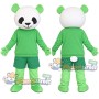 Green and White Panda Mascot Costume with Green Shirt and Green Shorts