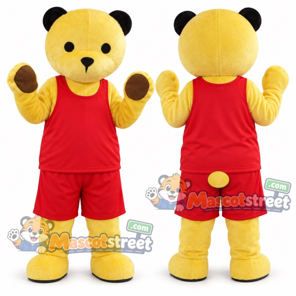 Yellow Bear Mascot Costume with Red Sports Uniform Yellow Bear Mascot Costume with Red Sports Uniform