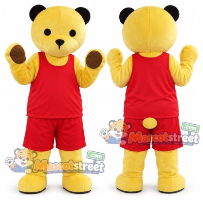 Yellow Bear Mascot Costume with Red Sports Uniform Yellow Bear Mascot Costume with Red Sports Uniform