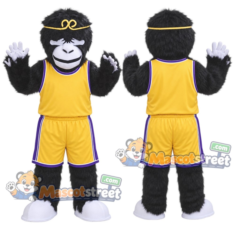 Black Gorilla Mascot Costume with Yellow Sports Uniform