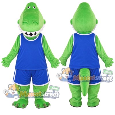 Green Dinosaur Mascot Costume with Blue Sports Uniform