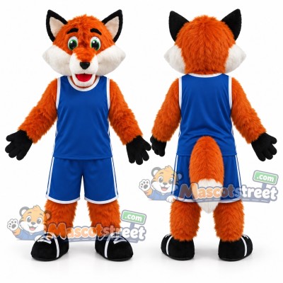 Orange Fox Mascot Costume with Blue Sports Uniform Orange Fox Mascot Costume with Blue Sports Uniform