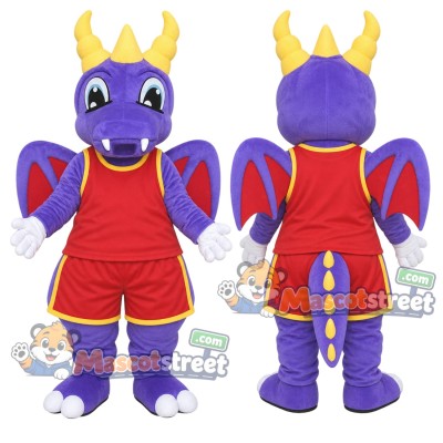 Purple Dragon Mascot Costume with Red Sports Uniform