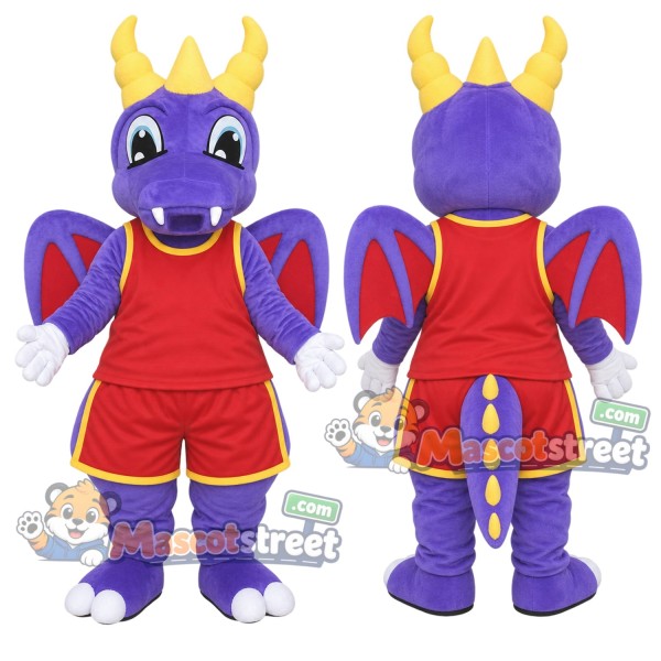 Purple Dragon Mascot Costume with Red Sports Uniform