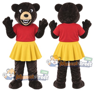 Black Bear Mascot Costume with Red Shirt and Yellow Skirt Black Bear Mascot Costume with Red Shirt and Yellow Skirt