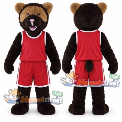 Black Bear Mascot Costume with Red Sports Uniform