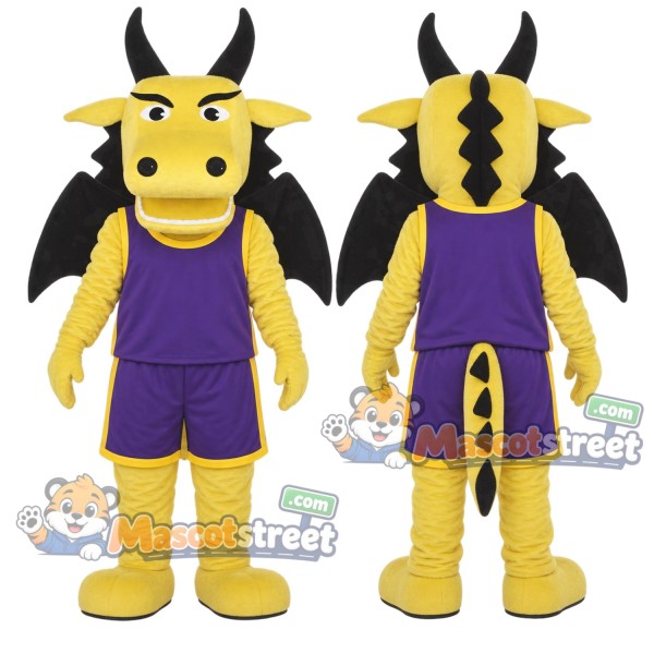 Yellow Dragon Mascot Costume with Purple Sports Uniform
