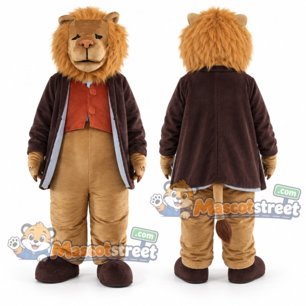 Brown Lion Mascot Costume with Brown Coat, Orange Vest and Tan Trousers