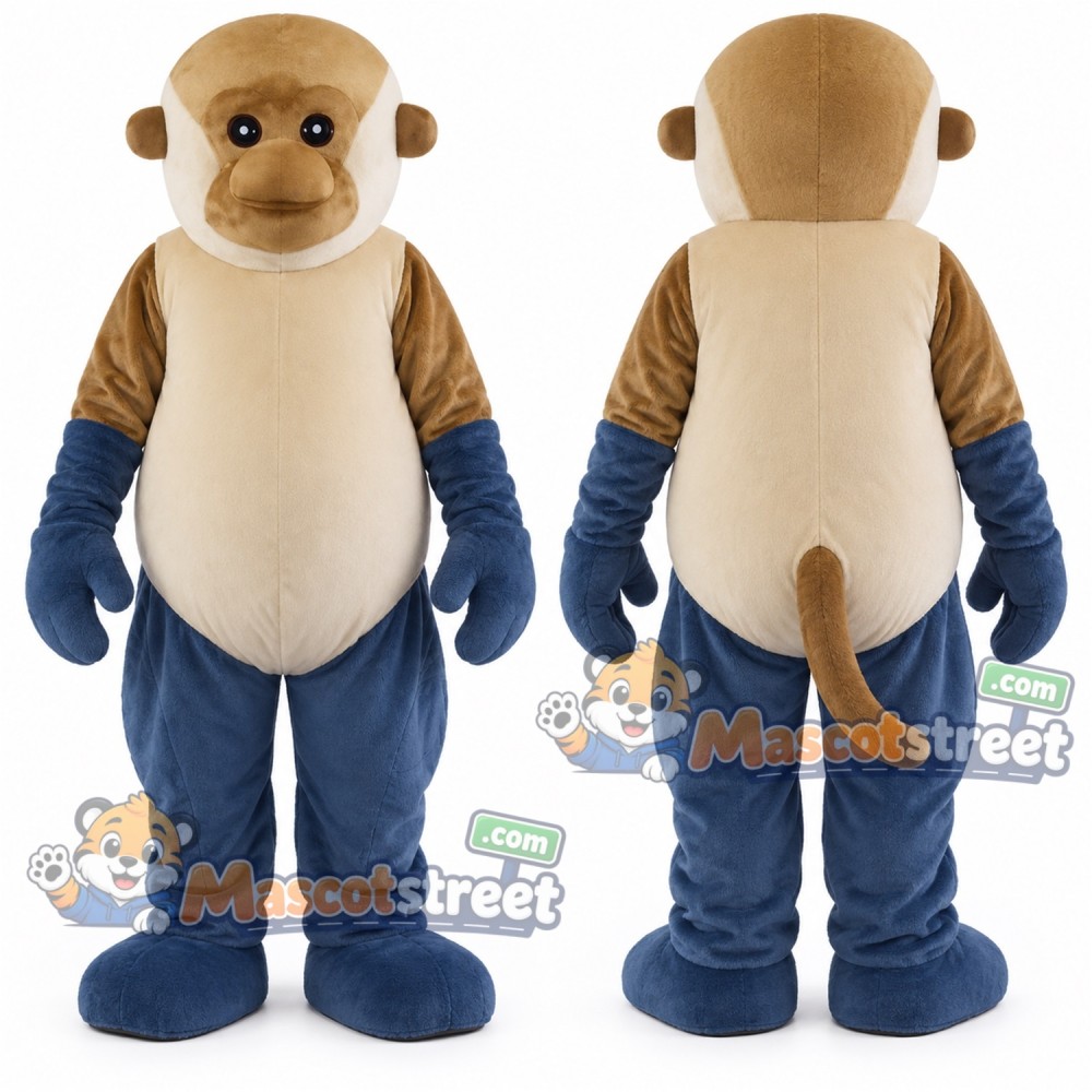 Brown Monkey Mascot Costume with Navy Trousers Brown Monkey Mascot Costume with Navy Trousers