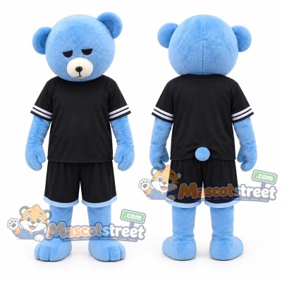 Blue Bear Mascot Costume with Black Sports Uniform