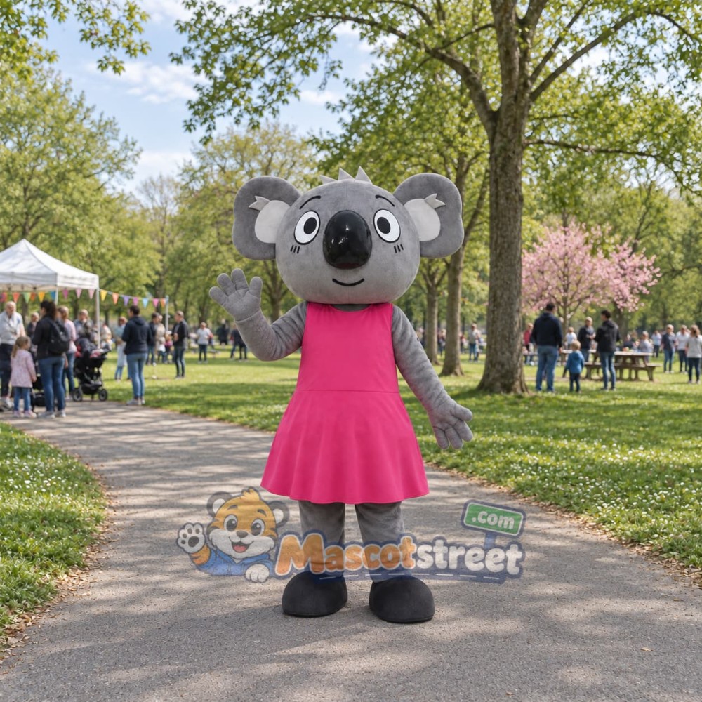 Gray Koala Mascot Costume with Pink Dress Gray Koala Mascot Costume with Pink Dress
