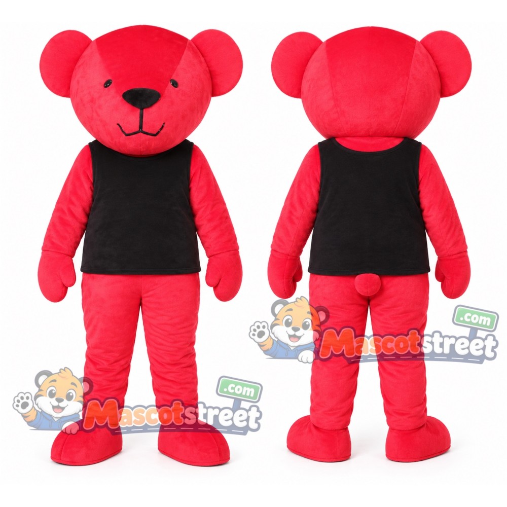 Red Bear Mascot Costume with Black Vest