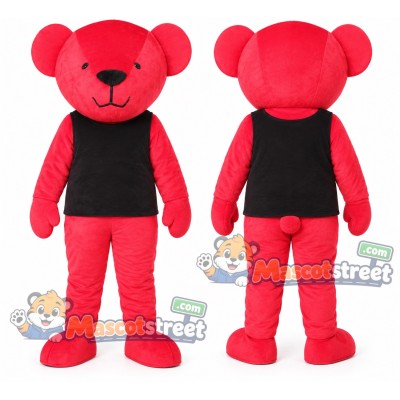 Red Bear Mascot Costume with Black Vest