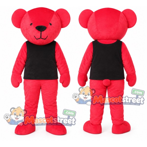 Red Bear Mascot Costume with Black Vest