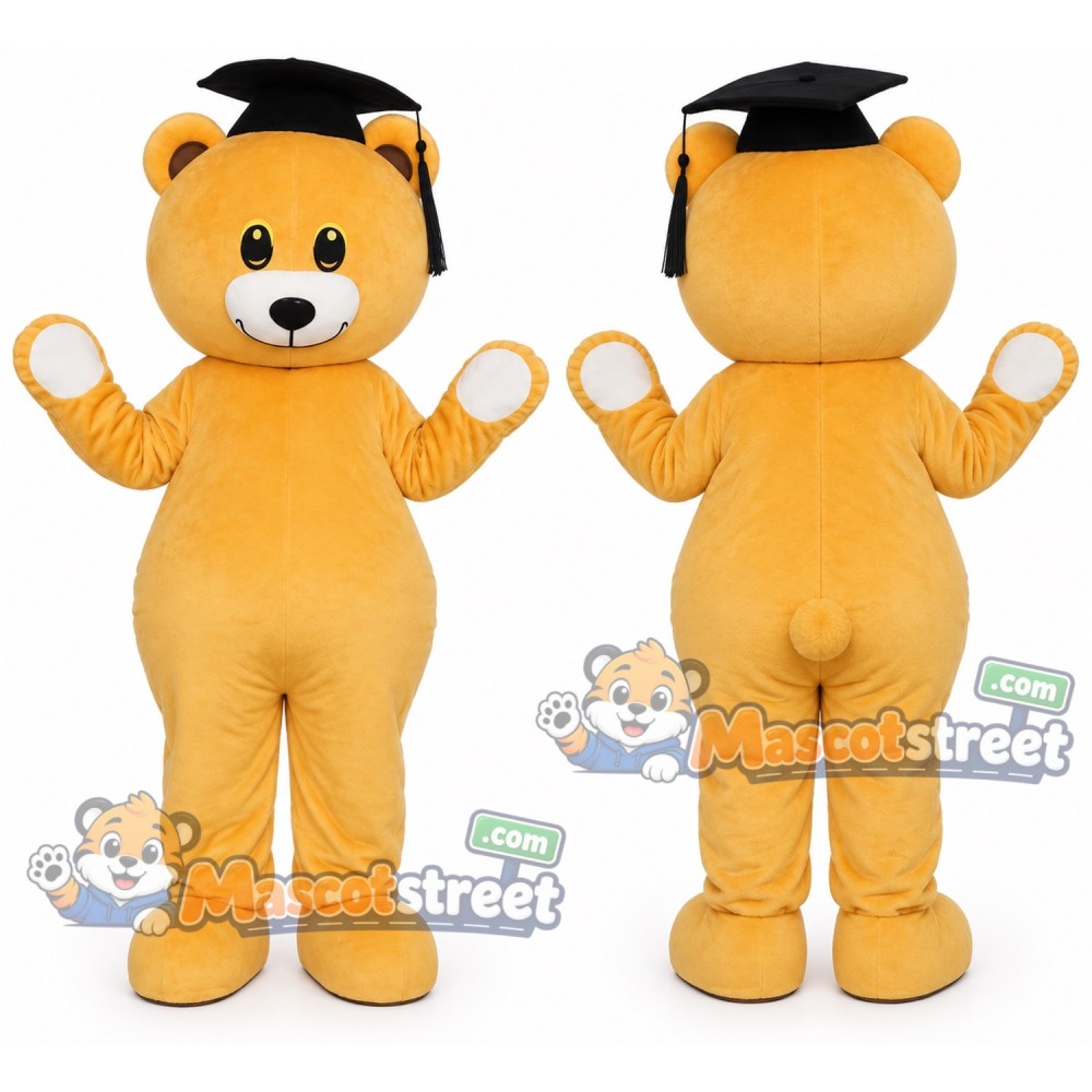 Yellow Bear Mascot Costume with Graduation Cap Yellow Bear Mascot Costume with Graduation Cap