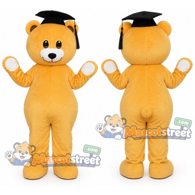 Yellow Bear Mascot Costume with Graduation Cap Yellow Bear Mascot Costume with Graduation Cap