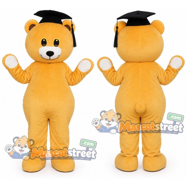Yellow Bear Mascot Costume with Graduation Cap