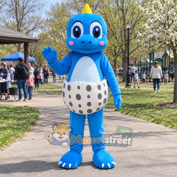 Blue Dinosaur Mascot Costume with White Spotted Diaper