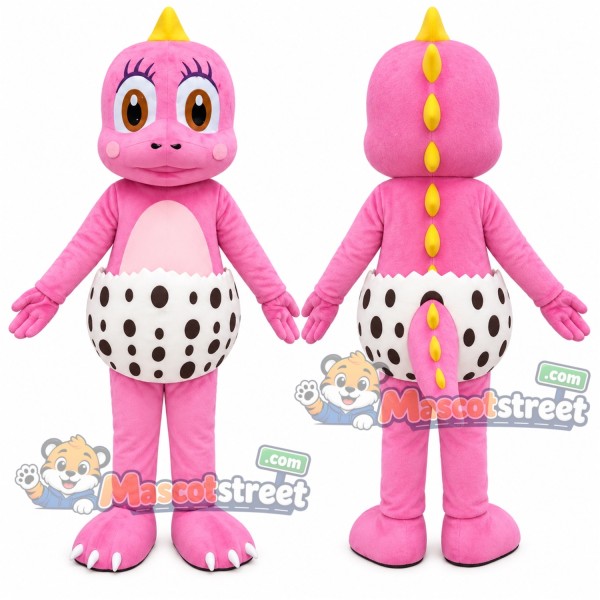 Pink Dinosaur Mascot Costume with White Spotted Diaper