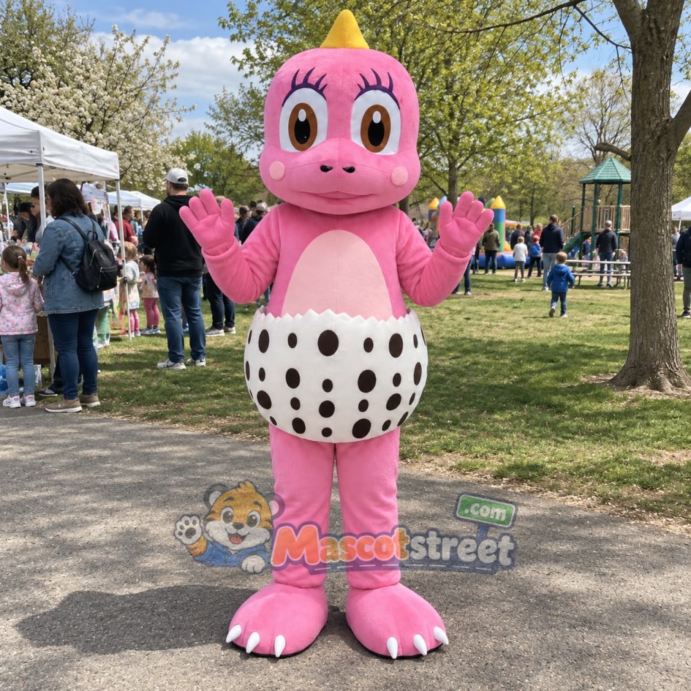 Pink Dinosaur Mascot Costume with White Spotted Diaper Pink Dinosaur Mascot Costume with White Spotted Diaper