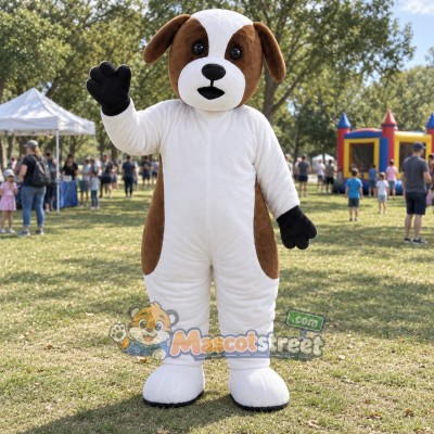 White and Brown Dog Mascot Costume