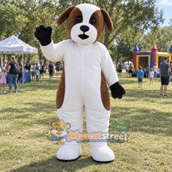 White and Brown Dog Mascot Costume