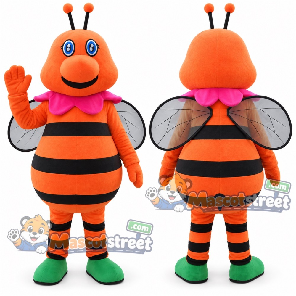 Orange Bee Mascot Costume with Pink Bow Tie Orange Bee Mascot Costume with Pink Bow Tie