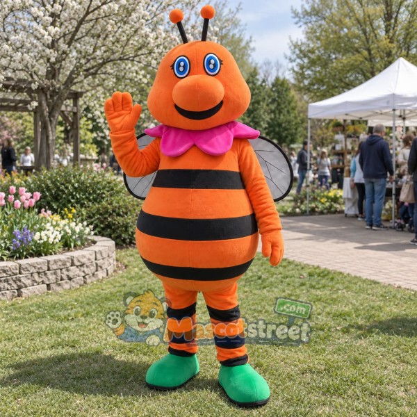 Orange Bee Mascot Costume with Pink Bow Tie
