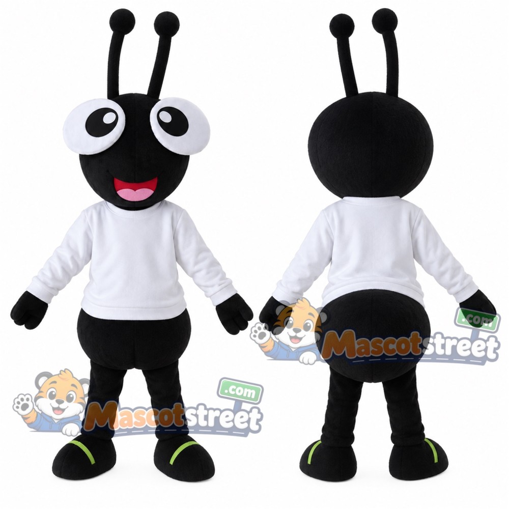 Black Ant Mascot Costume with White Shirt Black Ant Mascot Costume with White Shirt