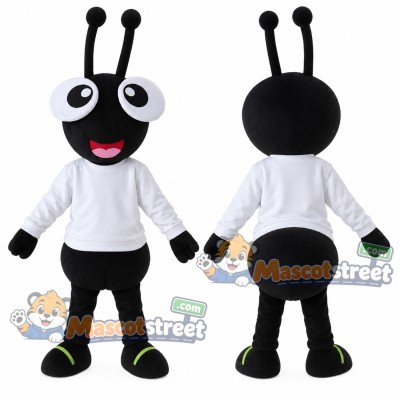 Black Ant Mascot Costume with White Shirt Black Ant Mascot Costume with White Shirt