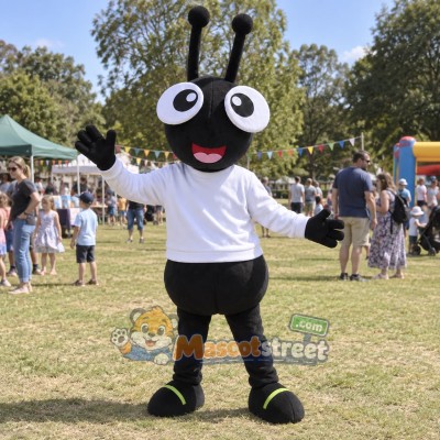 Black Ant Mascot Costume with White Shirt Black Ant Mascot Costume with White Shirt