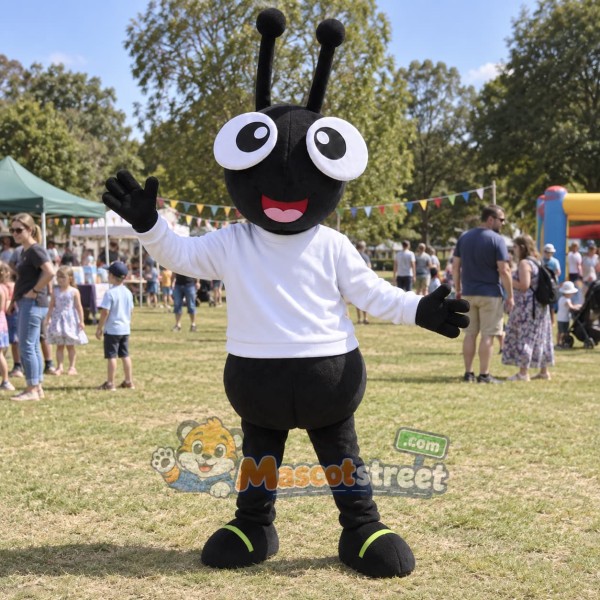 Black Ant Mascot Costume with White Shirt