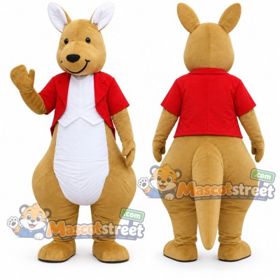 Tan Kangaroo Mascot Costume with Red Jacket