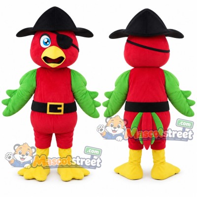 Red Parrot Mascot Costume with Black Pirate Hat and Belt Red Parrot Mascot Costume with Black Pirate Hat and Belt