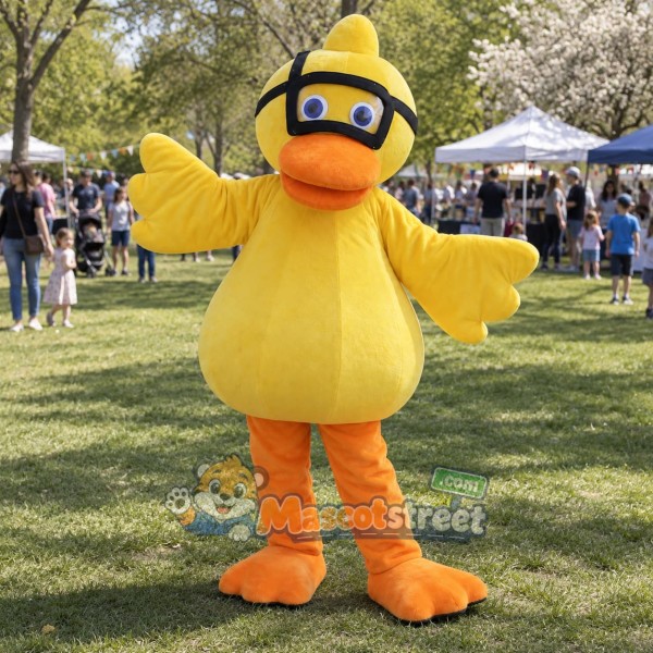 Yellow Duck Mascot Costume with Swimming Goggles