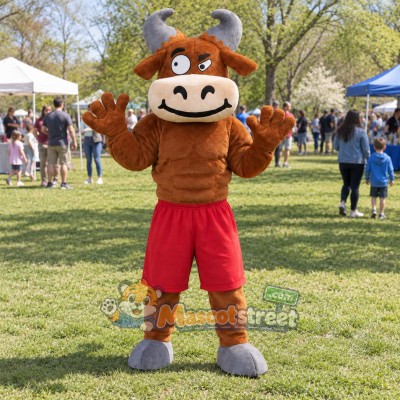 Brown Bull Mascot Costume with Red Shorts Brown Bull Mascot Costume with Red Shorts