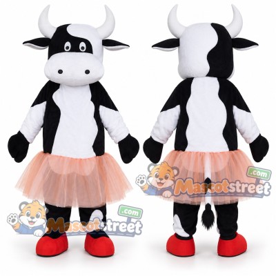 Black and White Cow Mascot Costume with Pink Skirt