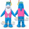 Blue Shark Mascot Costume with Pink Vest and Snorkel Mask