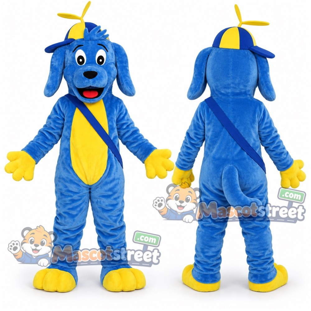Blue Dog Mascot Costume with Yellow and Blue Cap Blue Dog Mascot Costume with Yellow and Blue Cap