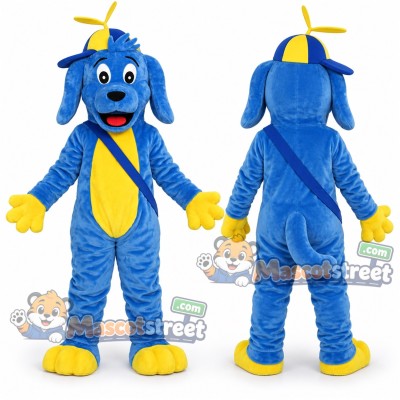 Blue Dog Mascot Costume with Yellow and Blue Cap Blue Dog Mascot Costume with Yellow and Blue Cap