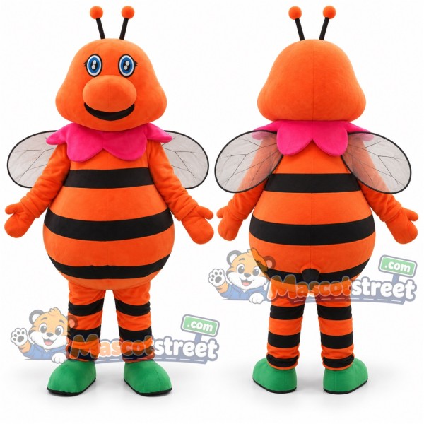 Orange Bee Mascot Costume with Pink Bow Tie